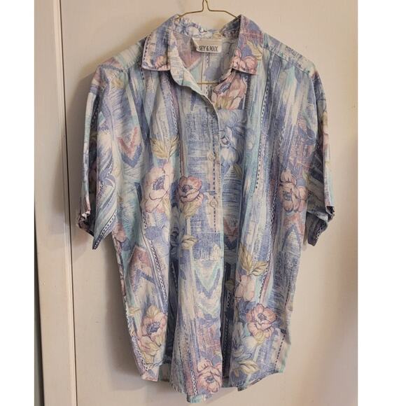 Vintage 80s Casey & Max Pastel Floral Blouse Sz Small Kitschy Grannycore Retro - Picture 9 of 10